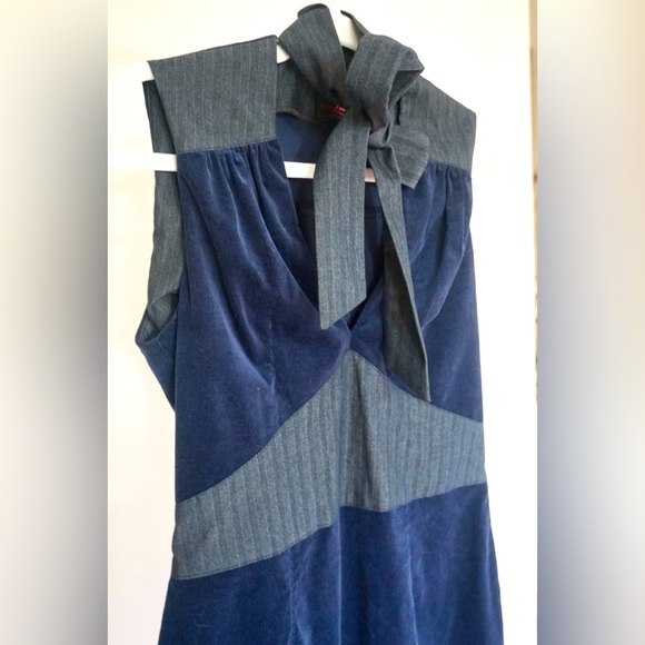 DAM ZELS Vintage Corduroy&Denim Mid Knee Dress - Navy Blue - Picture 8 of 8
